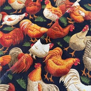 Rooster Chicken Kitchen Farmhouse County Valance Curtain Set 1-63”& 3-32” Black
